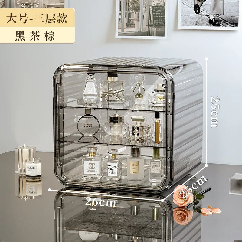 boîte rangement transparente moderne rayures horizontales cosmétiques maquillage parfums imperméable multifonctionnelle