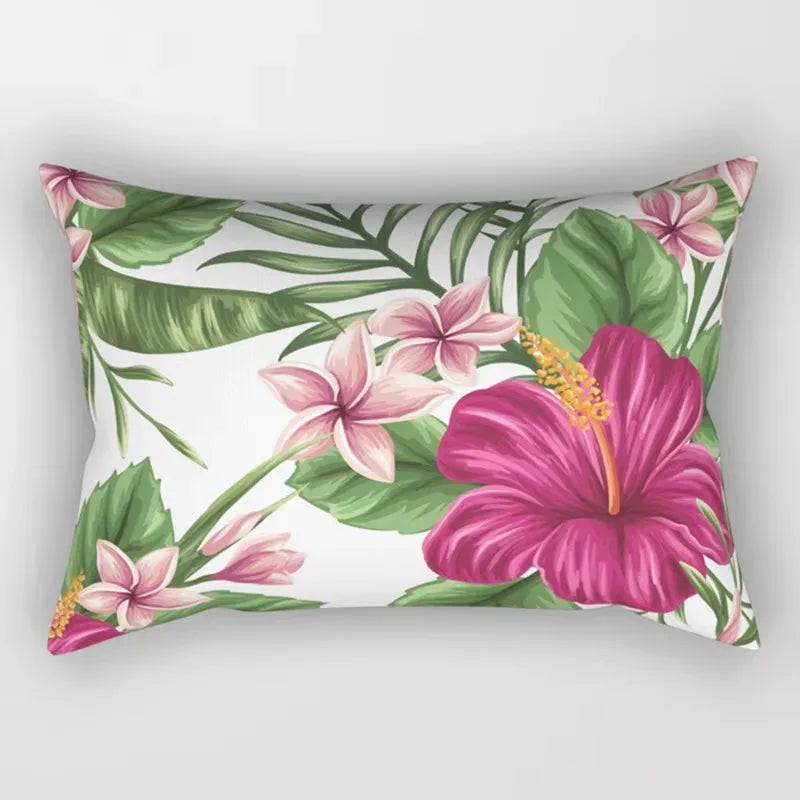 coussin rectangulaire décoratif motif feuilles tropicales fleurs papillons moderne chambre salon maison 30x50cm