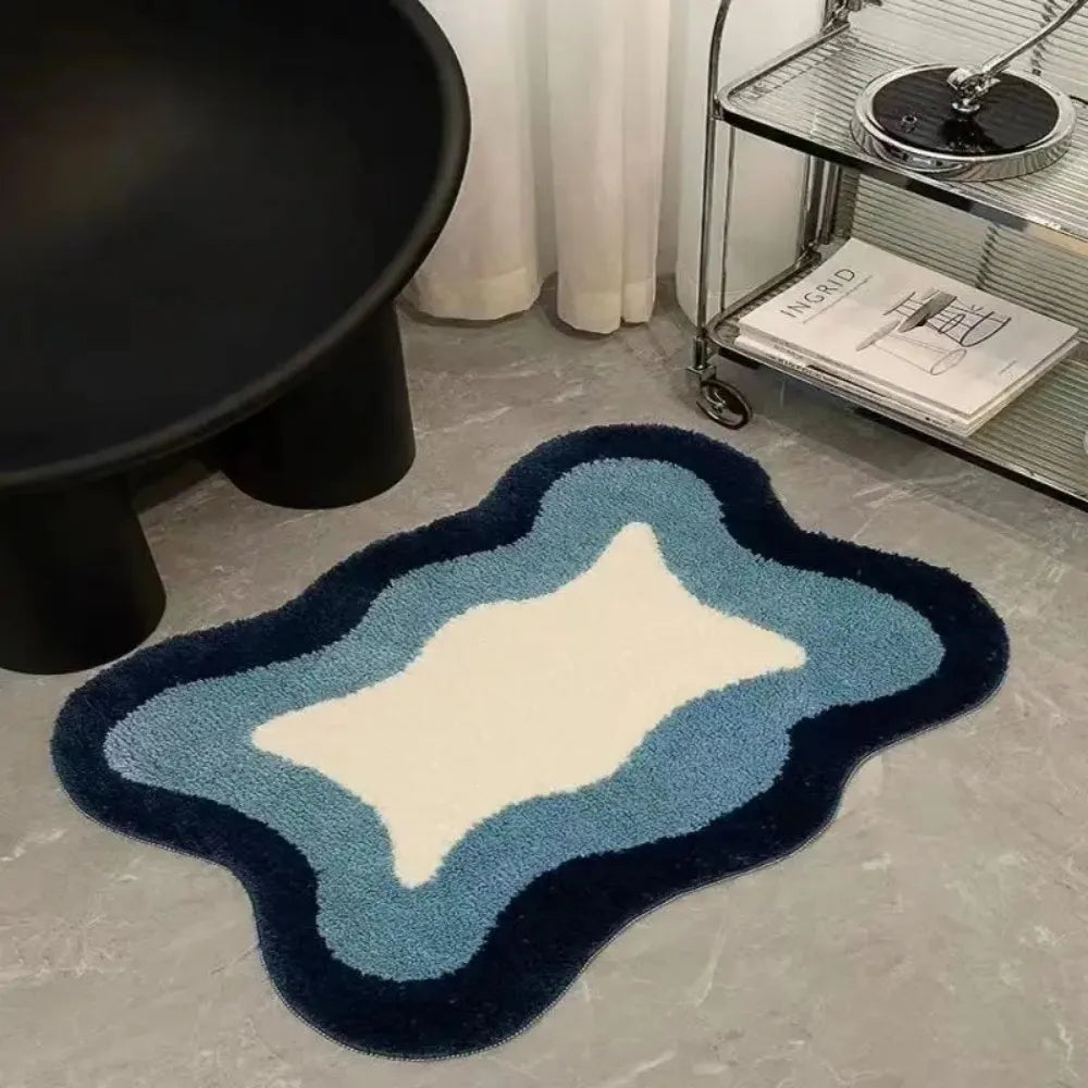 tapis géométrique moderne polypropylène durable noir blanc bleu vert chambre salon