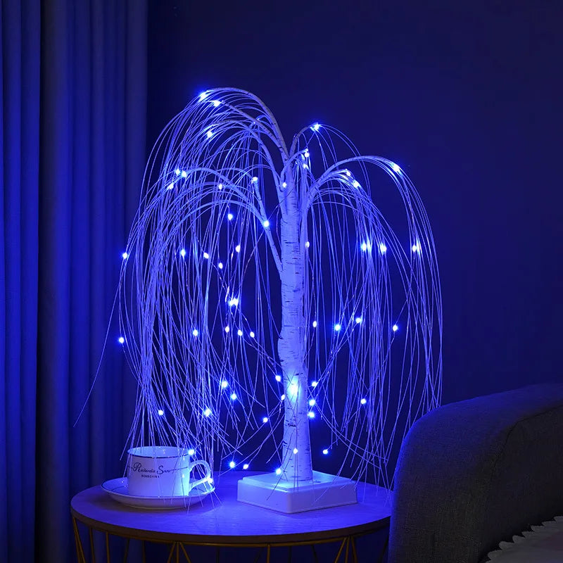 veilleuse arbre blanc fibre optique moderne base carrée tasse décorative 60cm led 16 couleurs