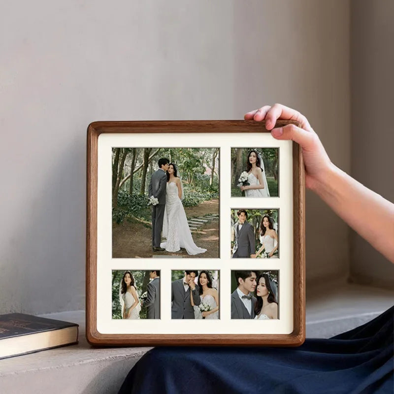 cadre photo bois clair moderne compartiments compartiments compartiments decoration intérieure souvenirs mariage portraits famille