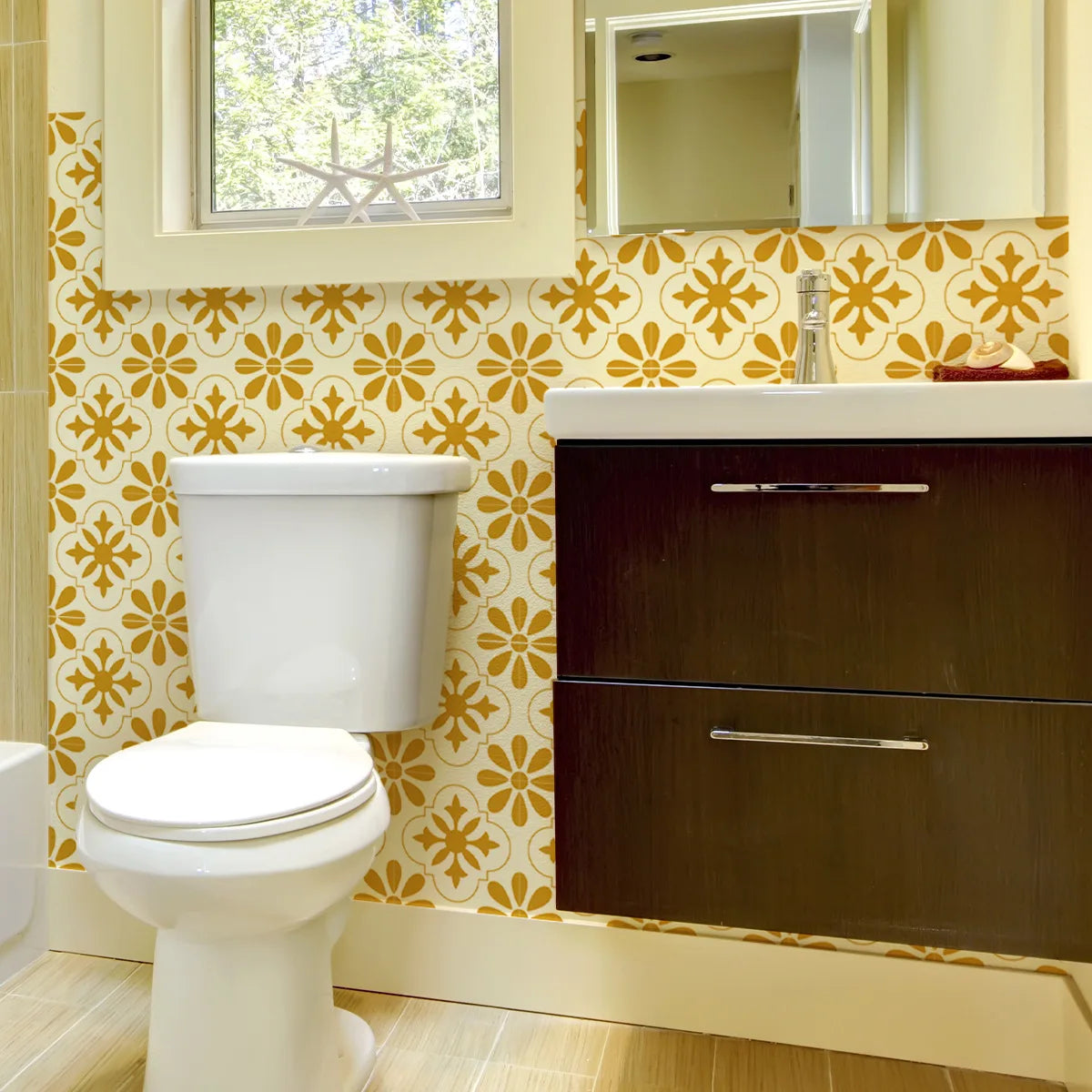 sticker mural fleurs géométriques blanc jaune doré décoration intérieure moderne pvc 10 pièces étanches