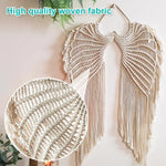 tapisserie murale ailes ange tissage macramé franges boho beige clair crochets métalliques deco artisanale