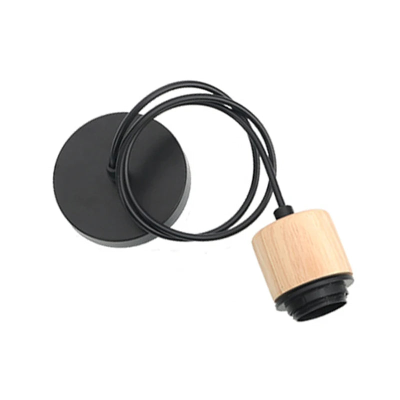 base câble suspendu lampe bois texture moderne douille E27 noir brun foncé