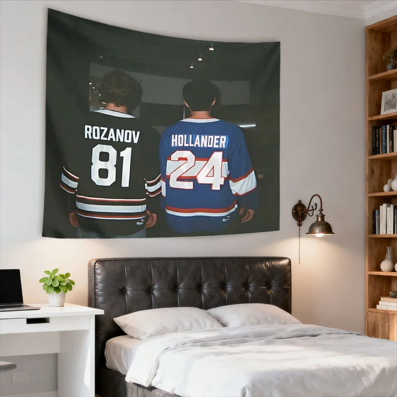tapisserie murale moderne hockey joueurs numéros noir blanc bleu rouge orange