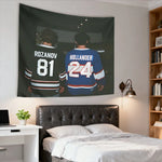 tapisserie murale moderne hockey joueurs numéros noir blanc bleu rouge orange