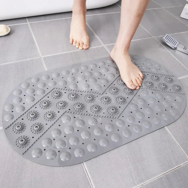 tapis bain texturé motifs géométriques ovales modernes couleurs gris bleu blanc orange rose bien