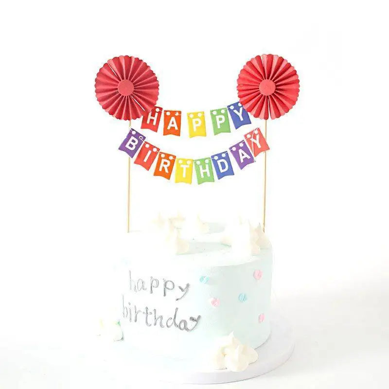 décoration gâteau happy birthday banderoles étoiles dorées piques bois multicolore festif anniversaire enfants rouges
