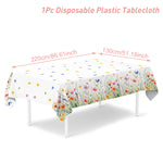 serviettes festives fleurs colorées assiettes verres nappe anniversaire décoration table pâques Blanc multicolore