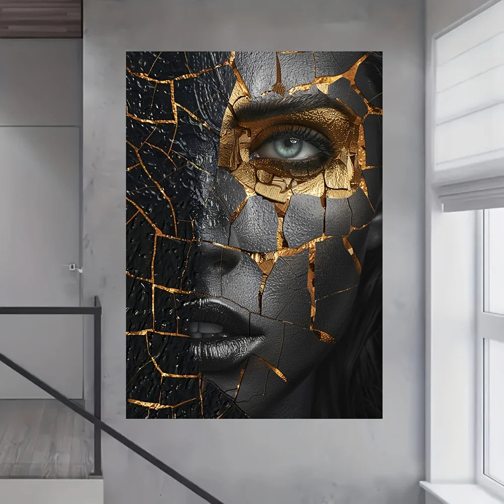 affiche murale art contemporain texture peau fissurée effet métallique noir doré sans cadre toile
