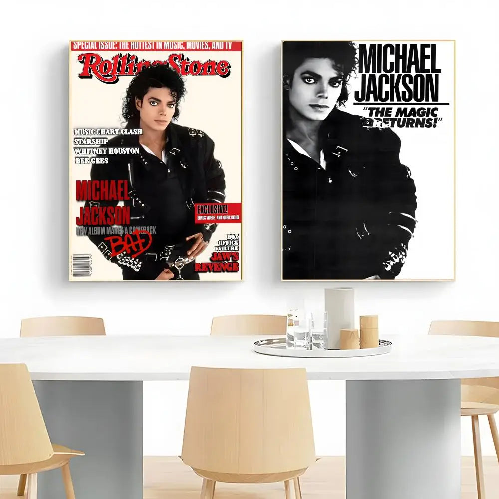 affiche murale michael jackson noir blanc rouge vintage pop culture cadre bois chambre salon