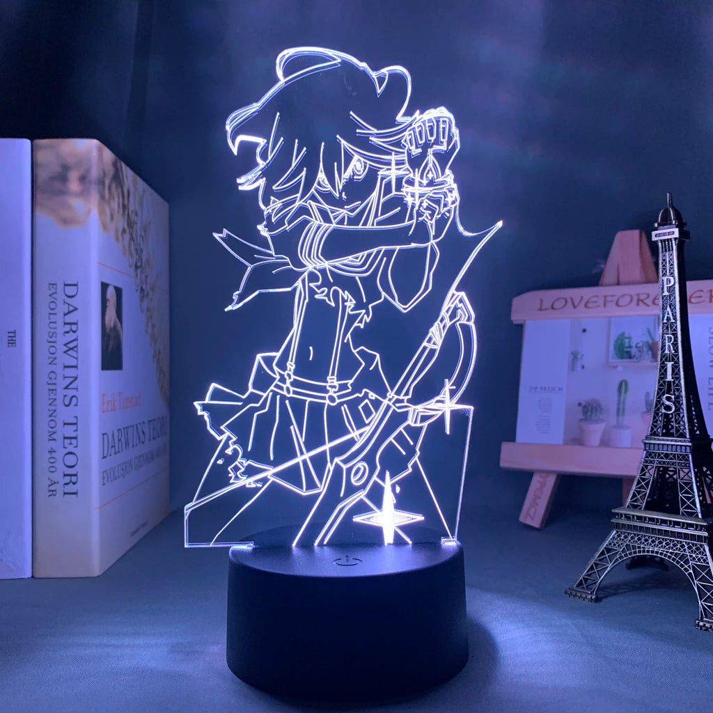 lampe led 3d personnage animé bleu blanc rouge base noire moderne contour linéaire