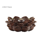 support bois marron artisanal bougie décoration pétales fleur main sculpté maison