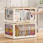 boîtes rangement livres transparentes couleurs beige verte orange moderne pliables pratiques