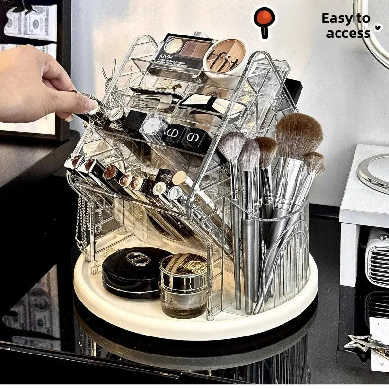 organisateur maquillage transparent moderne rangement bijoux 25cmx15cm lips concealer pinceaux rouges lèvres