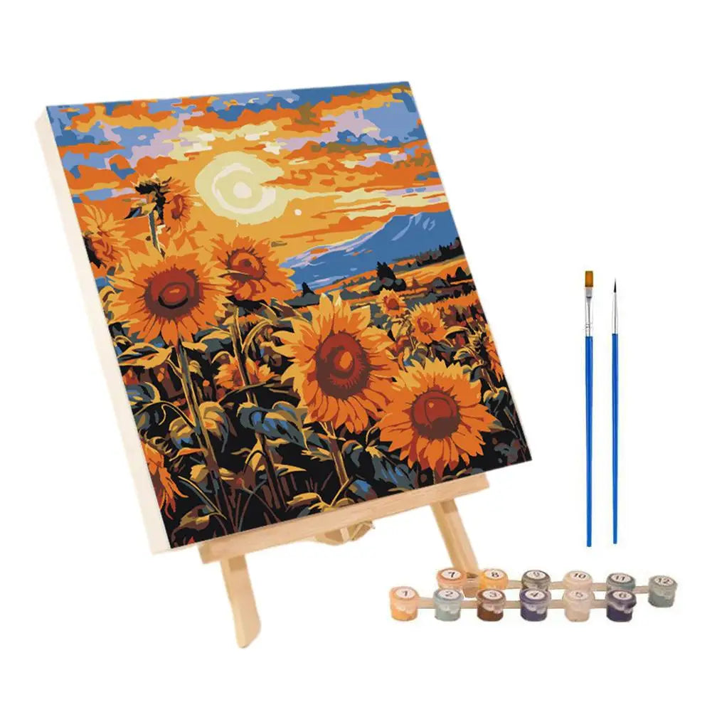 tableau peindre numéros fleurs paysage moderne peinture acrylique décoration intérieure papier support bois pinceaux