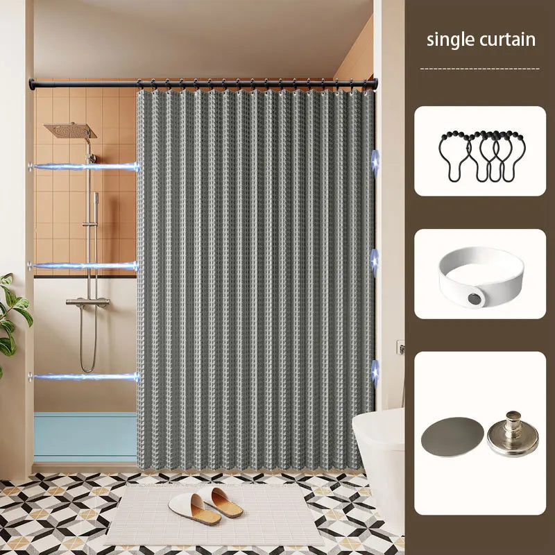 rideau douche gris clair moderne texture géométrique imperméable polyester salle bain maison