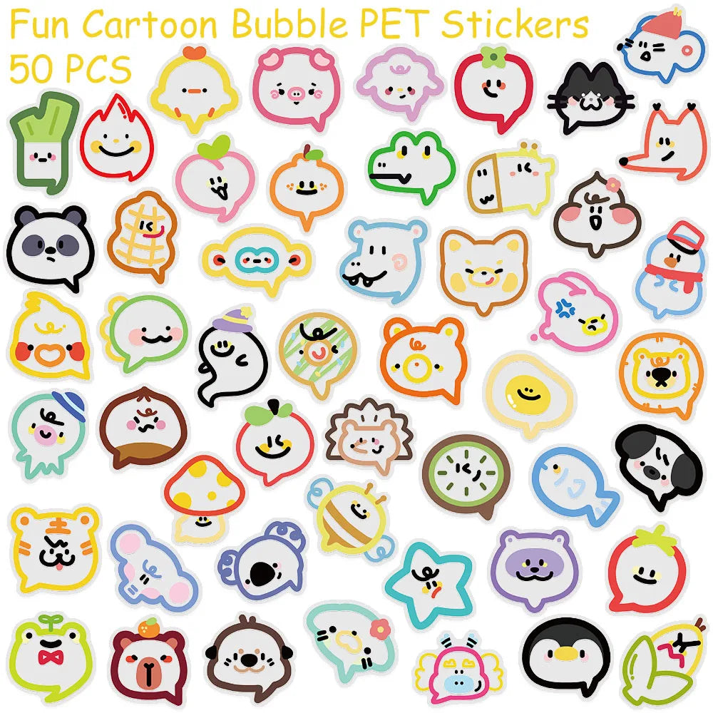 autocollants multicolores dessins animés sourires formes géométriques cartoon adhésif 50 pièces étiquettes transparentes amusantes