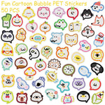 autocollants multicolores dessins animés sourires formes géométriques cartoon adhésif 50 pièces étiquettes transparentes amusantes