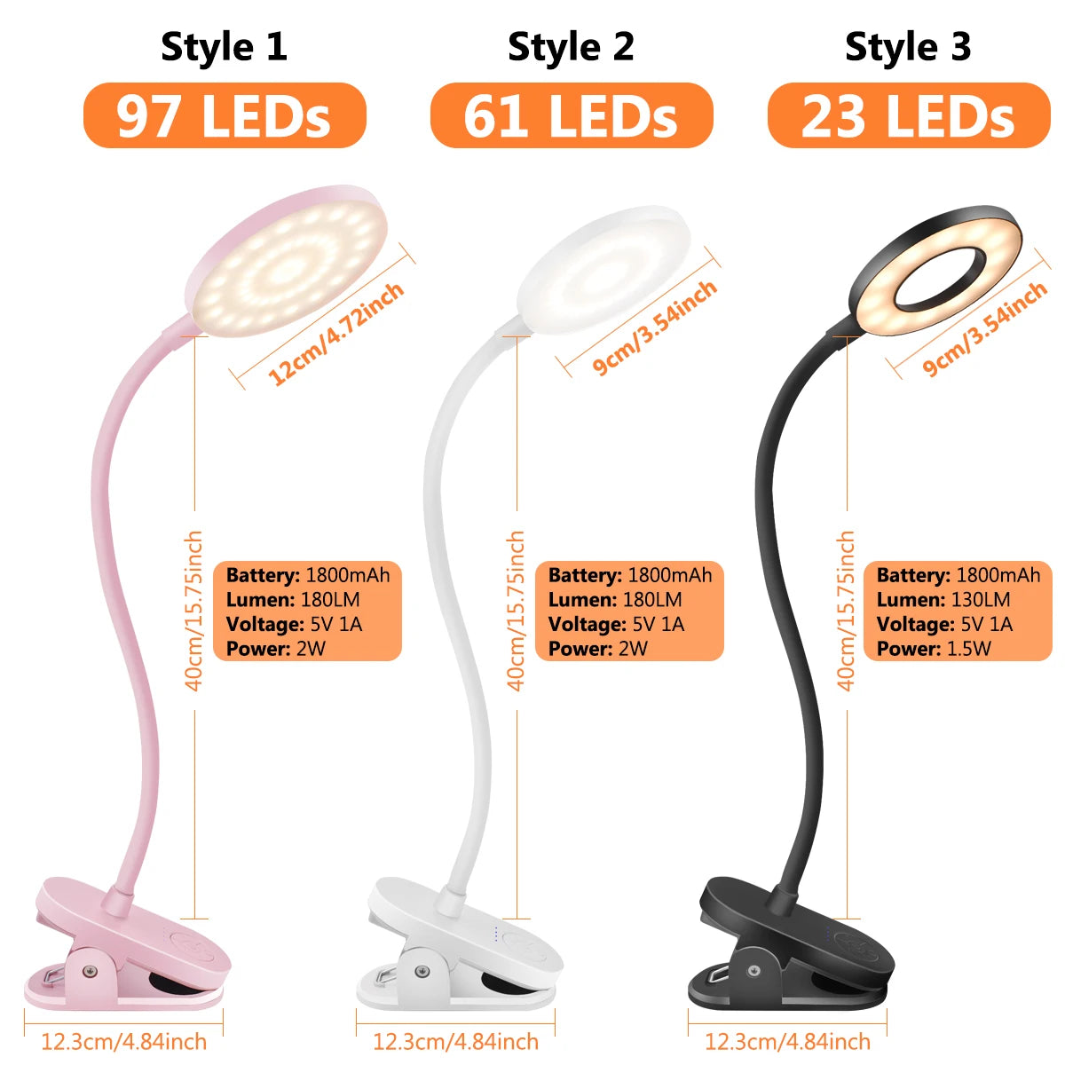 lampe table rechargeable rose pinces moderne couleurs ajustable batterie intégrée