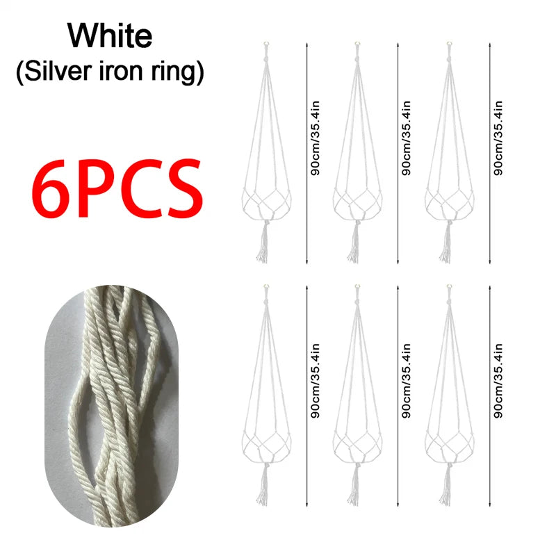 sacs fleurs suspendus macramé boho noir blanc anneaux métalliques rustique