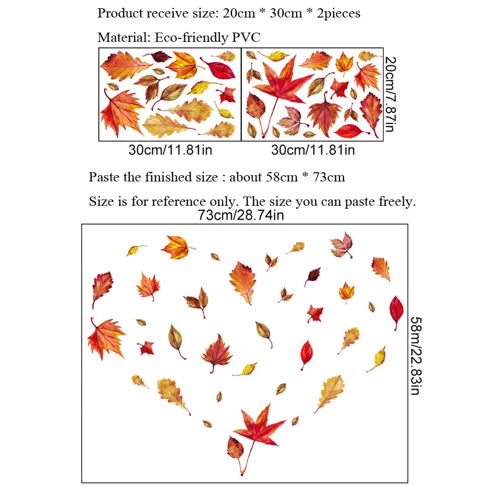 sticker mural feuilles automne adhésif moderne rouge orange vert chambre salon decoration