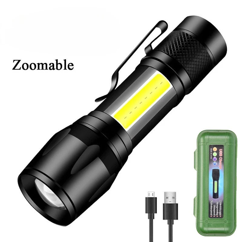 lampe torche rechargeable led noire zoom moderne robuste affichage batterie modes lumiere