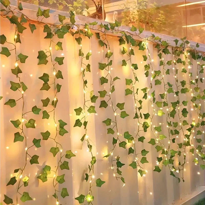 guirlande lumineuse feuilles vertes lierre moderne clips métalliques 50 led 5m décoration mariage noël