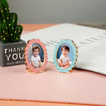 cadre photo vintage floral rose bleu doré ornementé métal alliage support posable decoration maison