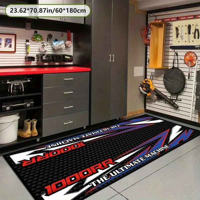 tapis sol antidérapant polyester feutre moderne sportif rayures diagonales logo 1000RR THE ULTIMATE MACHINE