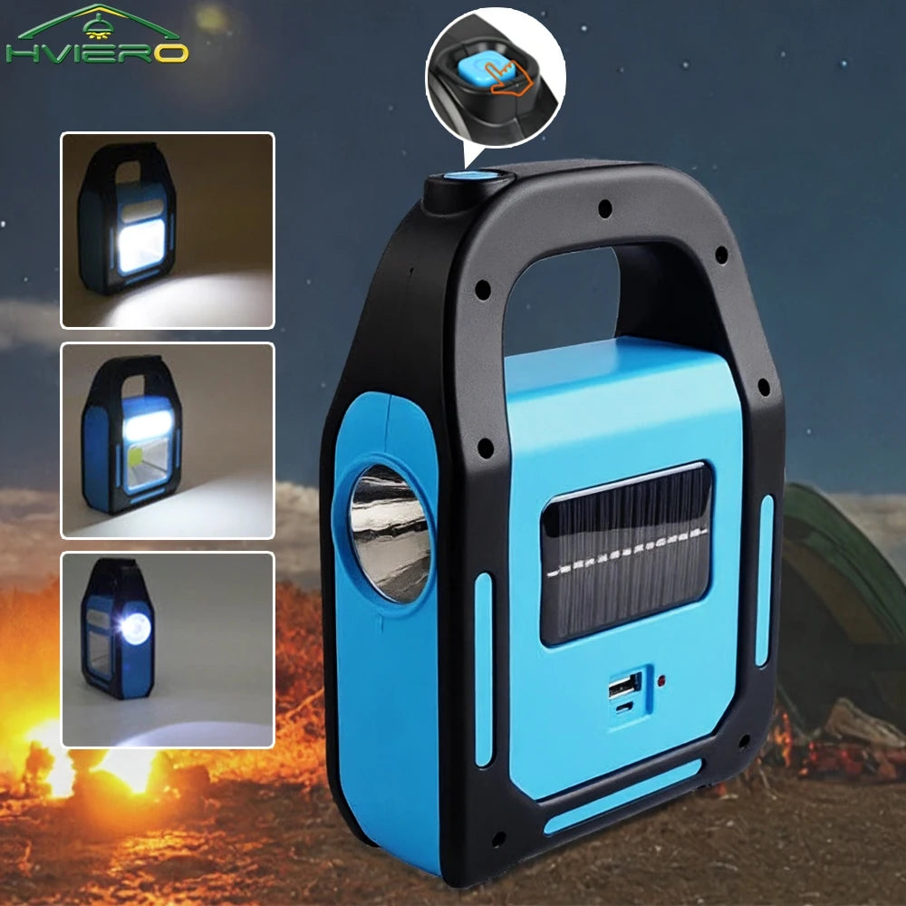 lampe portable solaire rechargeable urgence modes lumière camping extérieure bleu led cob