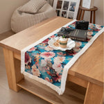 chemin table moderne multicolore fleurs polyester coton maison décor table bleu blanc rouge vert