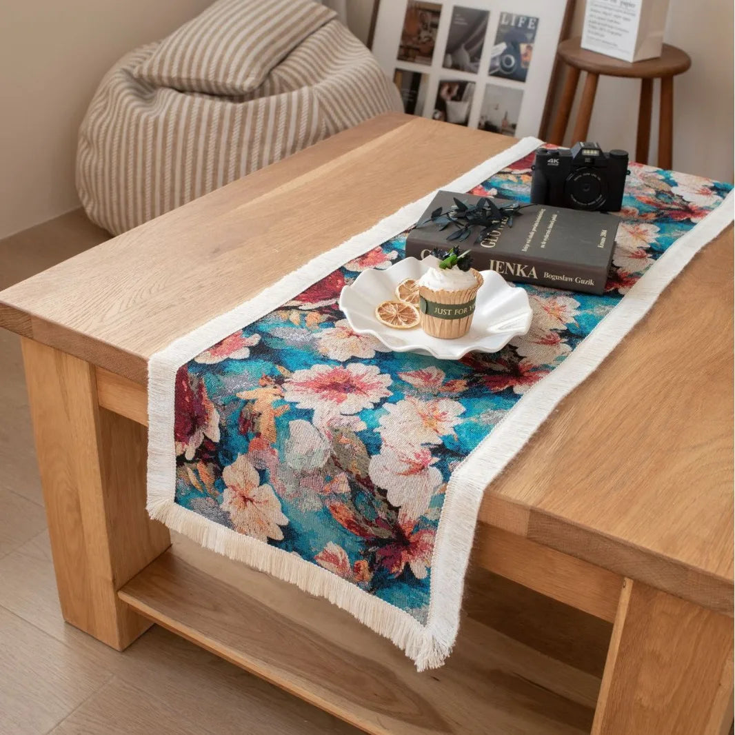 chemin table moderne multicolore fleurs polyester coton maison décor table bleu blanc rouge vert