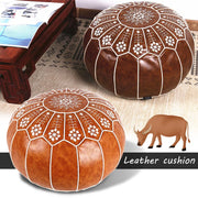 Pouf marocain en simili cuir PU rond 50 cm, coussin décoratif style méditerranéen pour salon