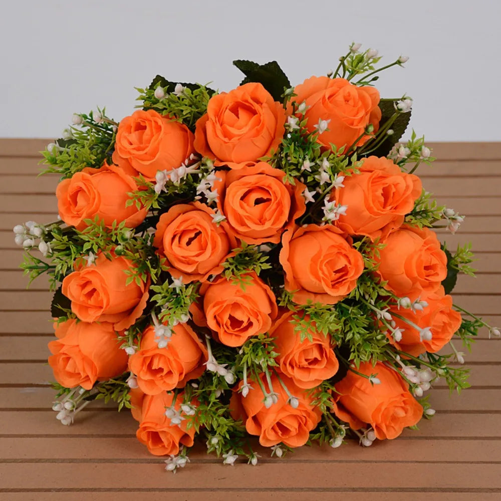 bouquet roses artificielles rouge orange bleu clair rose blanches intérieur décoration romantique classique anniversaire