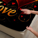 housse couette romantique imprimée roses rouges coeurs love élégante coton polyester noir rouge doré