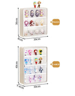 boîtes figurines transparentes modernes mur blanc violet pliables rangement anti poussière