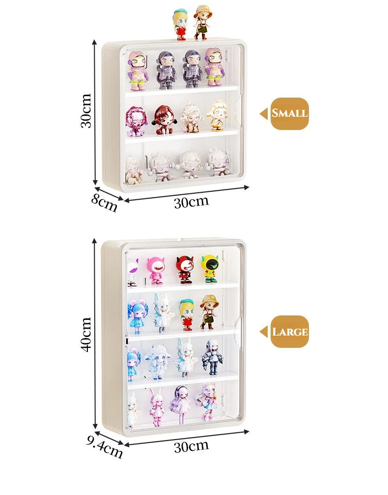 boîtes figurines transparentes modernes mur blanc violet pliables rangement anti poussière