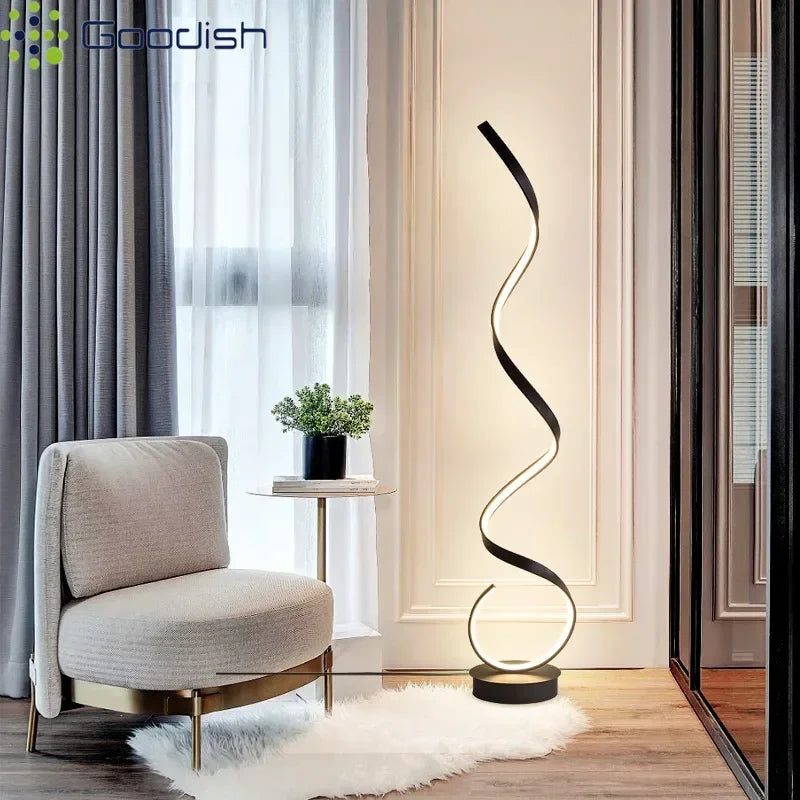 lampe sol led moderne spirale blanc noir contemporaine télécommande aluminium