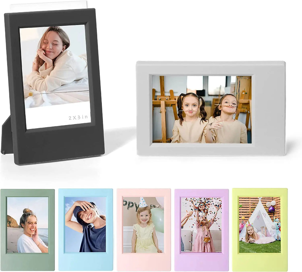 cadre photo moderne minimaliste noir blanc plaid vert clair rose bleu jaune gris hologramme