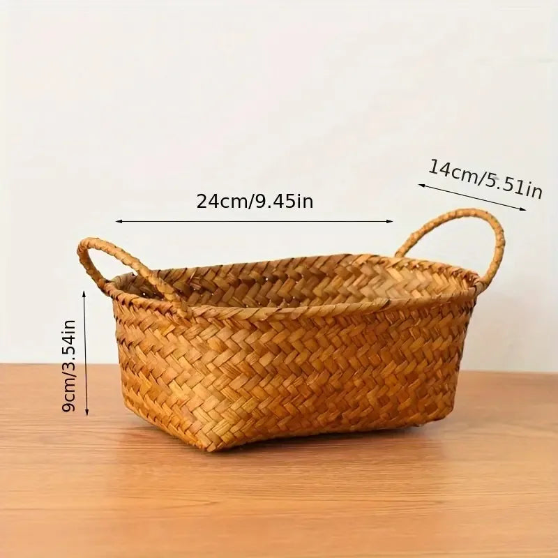 panier tressé bambou réutilisable rangement bohème beige clair marron doré naturel rustique multiple