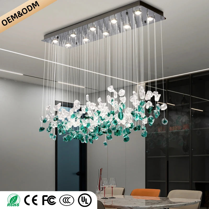 suspension lumineuse moderne cristaux transparents élégantes led 90v 249lm salon restaurant