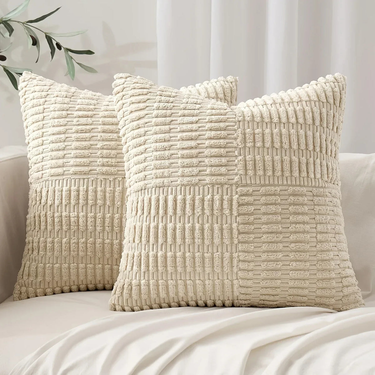 housse coussin carré moderne texture bleu marine polyester coton décoratif lit siège fixations blanc