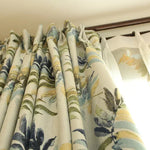rideau classique feuilles stylisées beige bleu vert jaune opacité plissé général salon chambre
