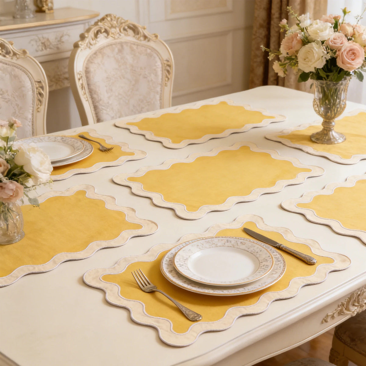 serviette table coton lin brodée bordure festonnée rose vert décoration mariage