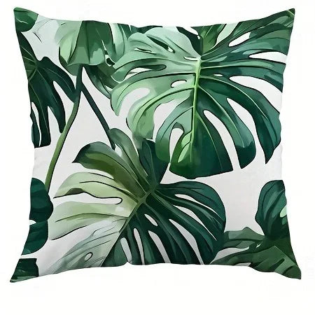 taies d'oreiller motif feuilles tropicales moderne polyester blanc vert 45x45cm zipper closure decoration impression