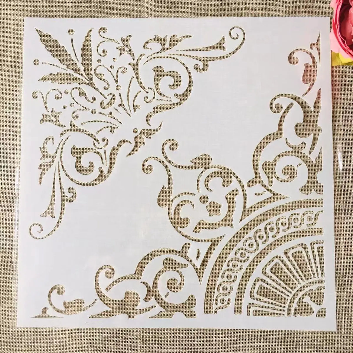 Stencil floral artisanal blanc doré peinture murale scrapbook coloration