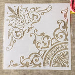 Stencil floral artisanal blanc doré peinture murale scrapbook coloration