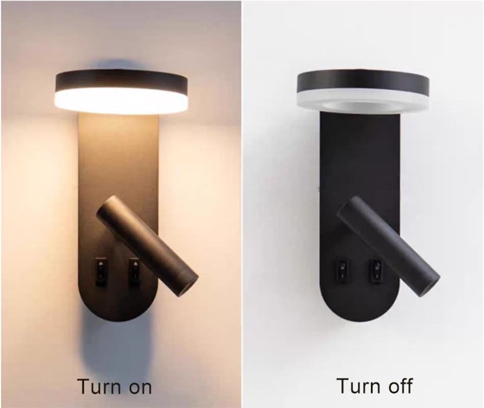 lampe murale moderne noire blanche interrupteur led chambre coucher salon entree