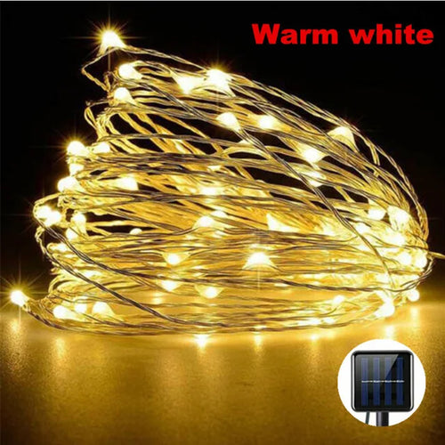 guirlande lumineuse solaire fil cuivre led décoration extérieure jardin nuit Noël fête moderne